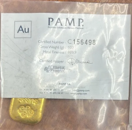 100 Gram Gold Bar - PAMP Suisse(Cast, W/Assay) - Image 3