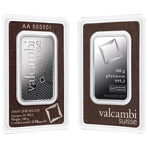 100 gram Platinum Bar - Valcambi (In Assay) 100 gram Platinum Bar - Valcambi (In Assay)