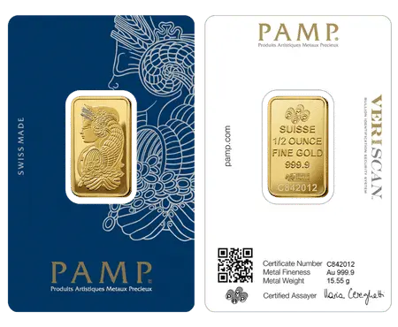 1/2 oz PAMP Fortuna Gold Minted Bar