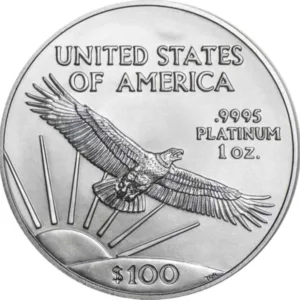 1oz American Platinum Eagle Coin BU (Random Year, 1997-2023) 1 oz platinum American Eagle coin obverse with Lady Liberty design