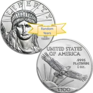 1oz American Platinum Eagle Coin BU (Random Year, 1997-2023) 1 oz platinum American Eagle coin, obverse and reverse displayed