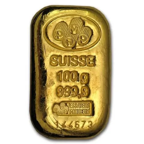 100 Gram Gold Bar - PAMP Suisse(Cast, W/Assay)