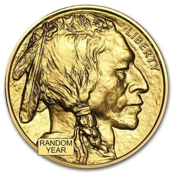 1 oz gold American Buffalo coin with buffalo and Native American design