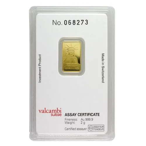 Credit Suisse 2 gram Gold Bar Statue of Liberty (In Assay)