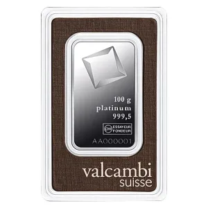 100 gram Platinum Bar - Valcambi (In Assay) 100 gram Platinum Bar - Valcambi (In Assay)