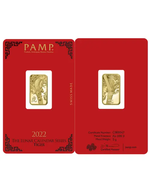 5 Gram PAMP Suisse Lunar Tiger Gold Bar (New, In Assay) - Image 3