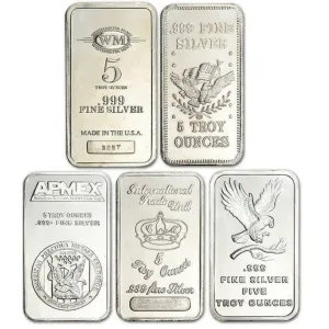 5 oz Random Brand 999 Silver Bar 5 oz Random Brand 999 Silver Bar