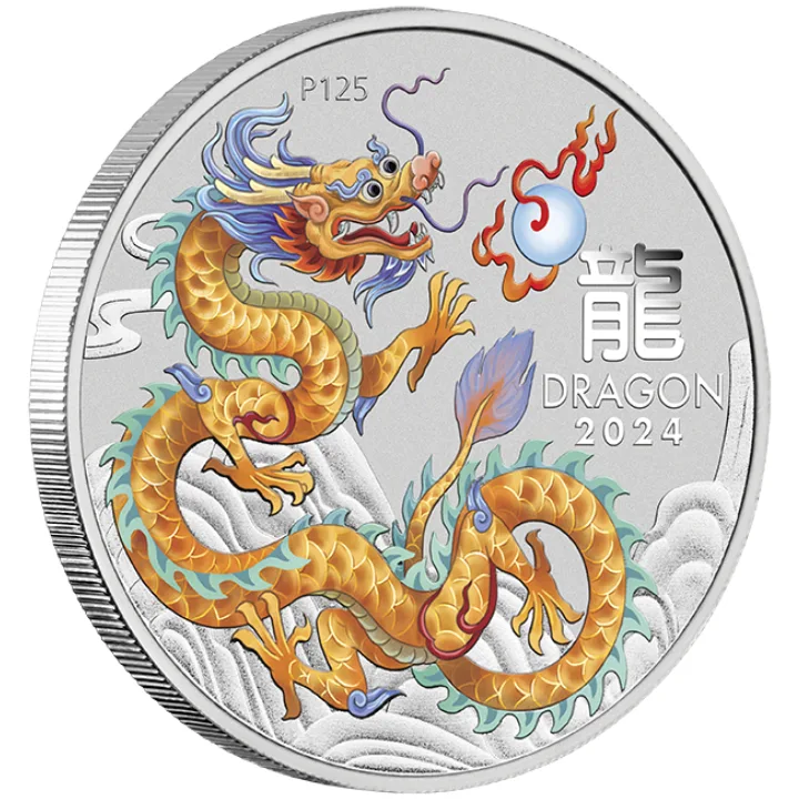 2024 Australia 1 oz Silver Lunar Colorized Golden Dragon Coin Capsulated - Image 3