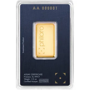Philoro 1/2 oz Gold Bar 999.9 Fine Philoro 1/2 oz Gold Bar 999.9 Fine