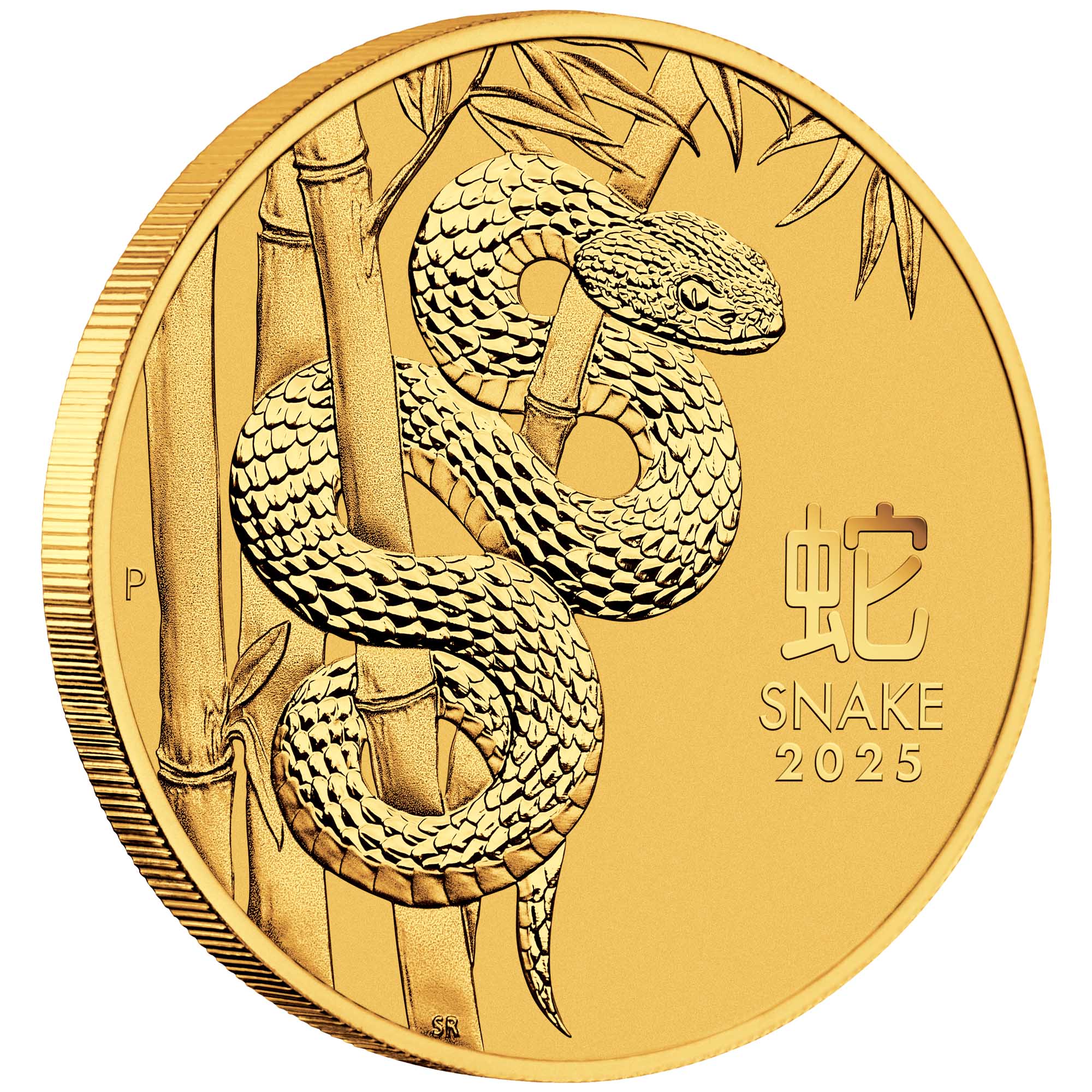 1 oz gold Australian Lunar Series III Year of the Snake coin edge view
