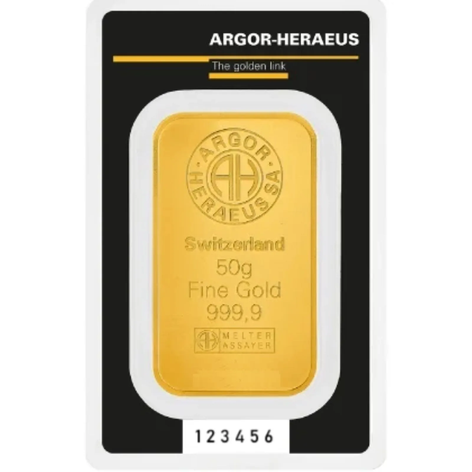 50 Gram Argor Heraeus Gold Bar (In Assay)