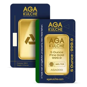 Gold Bar, 5 Troy Ounce, .9999 Pure in Assay Package AGA Kulche Secondary Market Gold Bar, 5 Troy Ounce, .9999 Pure in Assay Package AGA Kulche Secondary Market