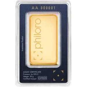 50 Gram Philoro Gold Bar (In Assay) 50 Gram Philoro Gold Bar (In Assay)