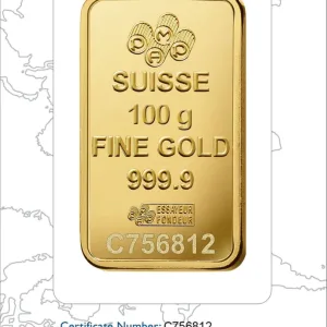 100 Gram PAMP Suisse Gold Bar – Rosa (In Assay) 100 Gram PAMP Suisse Gold Bar – Rosa (In Assay)