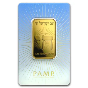 1 oz PAMP Suisse Gold Bar - Am Yisrael Chai (in Assay) .9999 Fine 1 oz PAMP Suisse Gold Bar - Am Yisrael Chai (in Assay) .9999 Fine