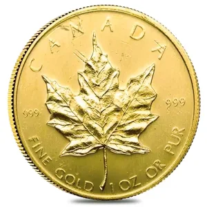 1 oz Canadian Maple Leaf Gold Coin .999 Fine - Random Year (Abrasions) 1 oz Canadian Maple Leaf Gold Coin .999 Fine - Random Year (Abrasions)