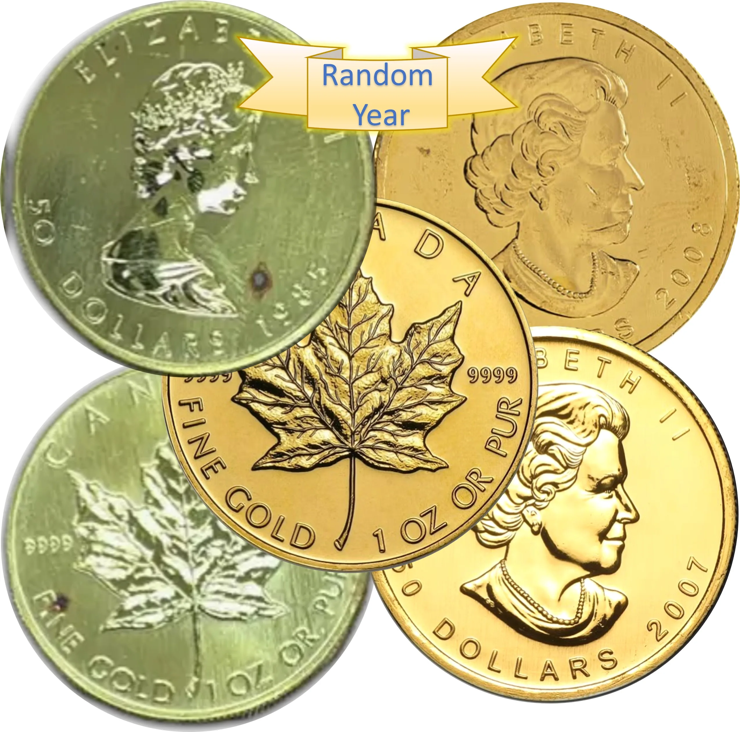 1 oz Canadian Gold Maple Leaf coin with visible abrasions and marks