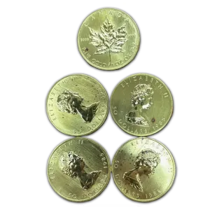 1 oz Canadian Maple Leaf Gold Coin .9999 Fine - Random Year (Abrasions/Marks) 1 oz Canadian Maple Leaf Gold Coin .9999 Fine - Random Year (Abrasions/Marks)