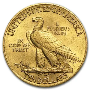 $10 Indian Head Gold Eagle AU Random Year 0.4838 oz United States $10 Indian Head Gold Eagle Random Year - .900 Fine Gold - US Mint AU (Almost Uncirculated) Reverse.