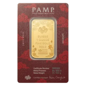 1 oz PAMP Suisse Good Luck Yellow Dragon Gold Minted Bar (in Assay) 1 oz PAMP Suisse Good Luck Yellow Dragon Gold Minted Bar (in Assay)
