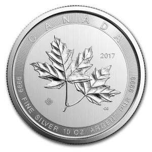 10 Oz Silver Coin - Maple Leaf 10 oz Canada Silver Coin Maple Leaf Random Year - .9999 Fine Silver - Royal Canadian Mint New Reverse.