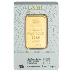 1 oz PAMP Suisse Lady of Justice Gold Bar in Assay 1 oz PAMP Suisse Lady of Justice Gold Bar in Assay