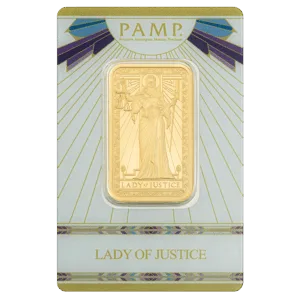 1 oz PAMP Suisse Lady of Justice Gold Bar in Assay 1 oz PAMP Suisse Lady of Justice Gold Bar in Assay