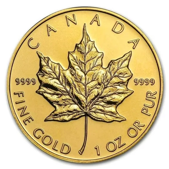 1 oz Canadian gold Maple Leaf coin reverse with radial lines