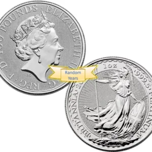 1 Oz Platinum British Britannia Coin Random Year 1 oz platinum British Britannia coin, obverse and reverse
